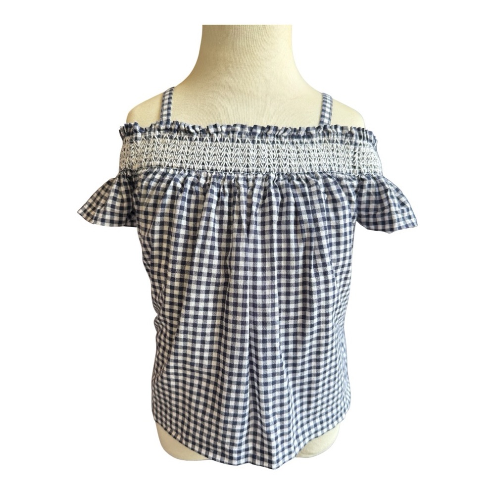 Janie and Jack Midsummer Gingham Shirt Off-Shoulder Top Size 4